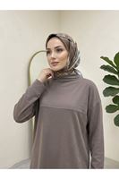 TUN06008-P102 Yarım Yaka Ön Robalı Yırtmaçlı Tunik-Açık Kahve