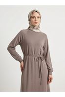 ELB04173-P102 Reglan Kol Pike Elbise-Açık Kahve