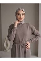 ELB04174-P102 Ön Hareket Detay Pike Elbise-Açık Kahve
