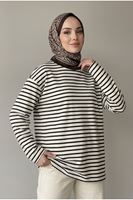 TUN06020-KHV Çizgili Oysh Tunik-Kahve