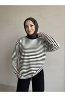 TUN06020-SYH Çizgili Oysh Tunik-Siyah