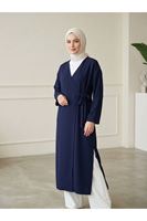 TUN06007-LCV Metal Uçlu Yan Bağlamalı Uzun Tunik-Lacivert