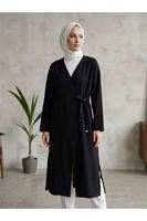 TUN06007-SYH Metal Uçlu Yan Bağlamalı Uzun Tunik-Siyah