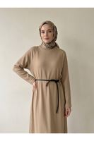 ELB04182-VİZ Reglan Kol Triko Elbise-Vizon