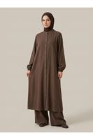 PİT00554-KHV Hakim Yaka Pantolonlu Takım-Kahve
