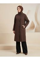 TRÇ00150-KHV Reglan Kol Flota Cep Uzun Trençkot-Kahve
