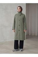 TRÇ00150-HKİ Reglan Kol Flota Cep Uzun Trençkot-Haki