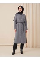 ELB04186-GRN Yakalı Patlı Oysh Elbise-Gri