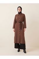 ELB04186-KHV Yakalı Patlı Oysh Elbise-Kahve
