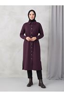 ELB04186-BRD Yakalı Patlı Oysh Elbise-Bordo