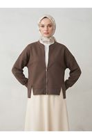TUN06016-P101 Fermuarlı Ön Parçalı Manşetli Tunik-Koyu Kahve