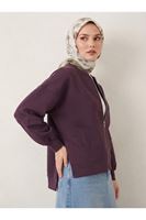 TUN06016-BRD Fermuarlı Ön Parçalı Manşetli Tunik-Bordo