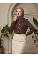 TUN06017-KHV Şal Yaka Patlı Tunik-Kahve