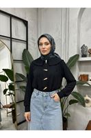 TUN06017-SYH Şal Yaka Patlı Tunik-Siyah