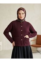 HIR02460-BRD Cep Detay Kısa Hırka-Bordo