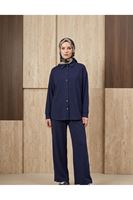 PİT00553-LCV Yakalı Patlı Pike Pantolonlu Takım-Lacivert