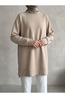 TUN06013-BEJ Reglan Kol Manşetli Pike Tunik-Bej