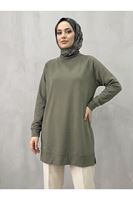 TUN06013-HKİ Reglan Kol Manşetli Pike Tunik-Haki