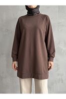 TUN06013-KHV Reglan Kol Manşetli Pike Tunik-Kahve