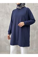 TUN06013-LCV Reglan Kol Manşetli Pike Tunik-Lacivert