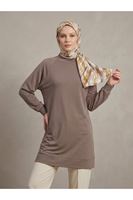 TUN06013-P102 Reglan Kol Manşetli Pike Tunik-Açık Kahve