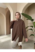 TUN06011-P102 Yan Hareket Yırtmaç Detay Oysh Tunik-Açık Kahve